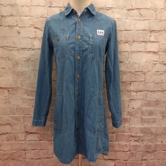 Vintage 80s LEE Union SANFORIZED DENIM SHIRT DRESS - Picture 1 of 8